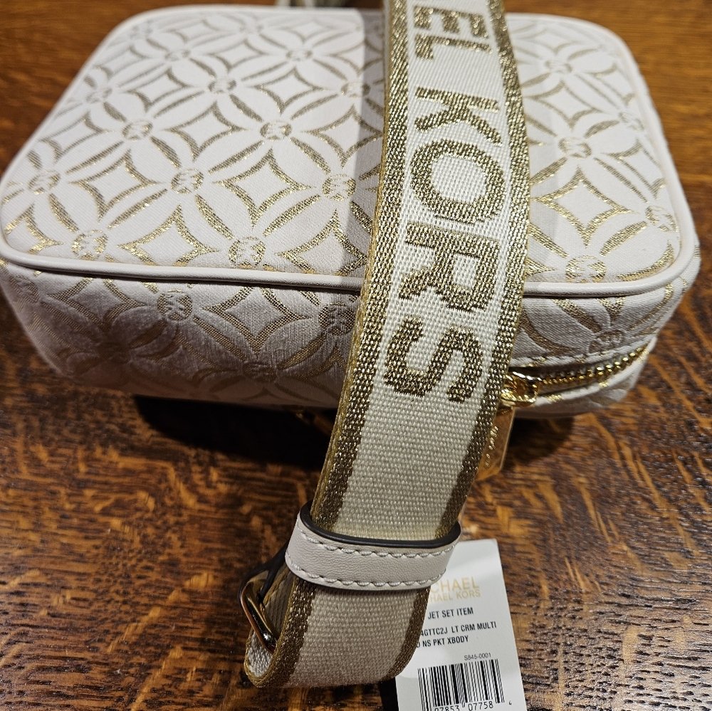 Michael Kors Jet Set Medium Metallic Logo Jacquard Crossbody Bag NWT - Picture 7 of 8